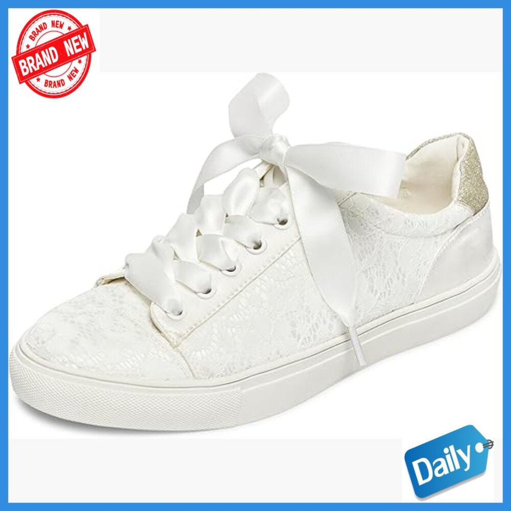 Ivory Lace Wedding Sneakers Flats Rhinestone Bridal Shoes Comfortable